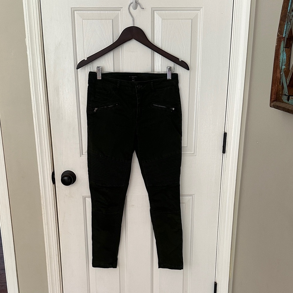 Tinsel Dark Green Skinny Moto Jeans Modern Streamlined Fit